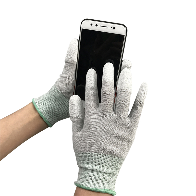 Karbon Fiber Naylon ESD Parmak PU Kaplı Eldiven